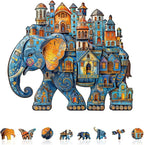 Jigfoxy Wooden Puzzles for Adults, Elephant House Wood Puzzles Adult, Unique Animal Shape Wooden Jigsaw Puzzles for Adults, Birthday Gifts for Puzzle Lovers, Family, Friend (S-8.5 * 7.4in-100pcs)