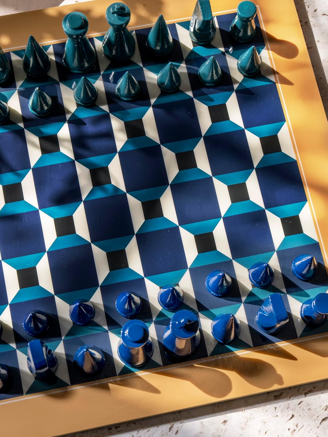 Lacquered Chess – Athena – Multi-Color Wooden Chess Set with Solid Wood Board – Elegant Coffee Table Game for Adults & Kids Ages 5+ – Multilingual Instructions Included