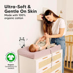 2-Pack Organic Changing Pad Covers for Girl, Boy, Neutral - 100% Cotton Changing Table Pad Cover, Soft Baby Nursery Diaper Changing Pad Sheets, Contour Changing Pads Liners, Change Pad Cover (Pastel)