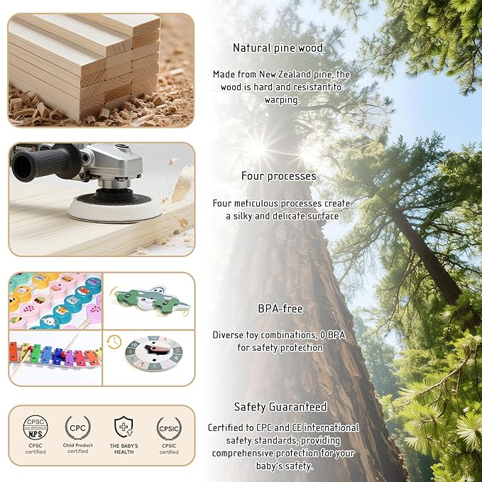 Baby Playpen - Adjustable Multi-Shape Wooden Play Yard, Portable Collapsible Activity Center with Baby Fence Play Area & Toys for Infants, Toddlers (56x84x24inch)