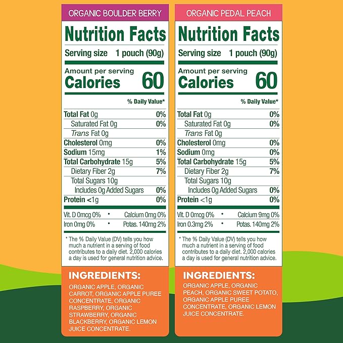 GoGo squeeZ Organic Fruit & veggieZ Applesauce and Puree Variety Pack, Pedal Peach and Boulder Berry, 3.2 oz (Pack of 12), Unsweetened Snacks for Kids, BPA Free Pouches