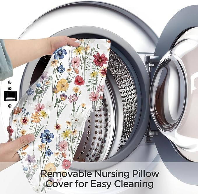 Little Grape Land Nursing Pillow for Infants, Breastfeeding Pillows, Baby Support Pillow for Nursing, Bottle Feeding, Tummy Time with Machine Washable Cover & Breathable Filling (Spring Flower)