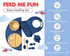 Bamboo Baby Feeding Set for Infants & Toddlers - Baby Essentials, Non-Toxic, Sustainable, Bamboo Suction Plate & Bowl, Bib, Sippy Cup w/Lid & Straw, Perfect Baby Shower Gifts (Midnight Blue)