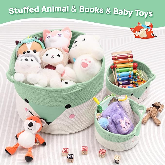 Large Baby Basket Toy Storage 3 Pack, (20"x13.8") Woven Baby Laundry Basket, Stuffed Animal Storage.