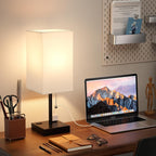 Plus Bedside Table Lamps Set of 2 - White Bedroom Lamps with 3 Colors, Square Nightstand Lamp with USB C + A Charging Ports and 2 AC Outlets, Pull Chain Night Light for End Table