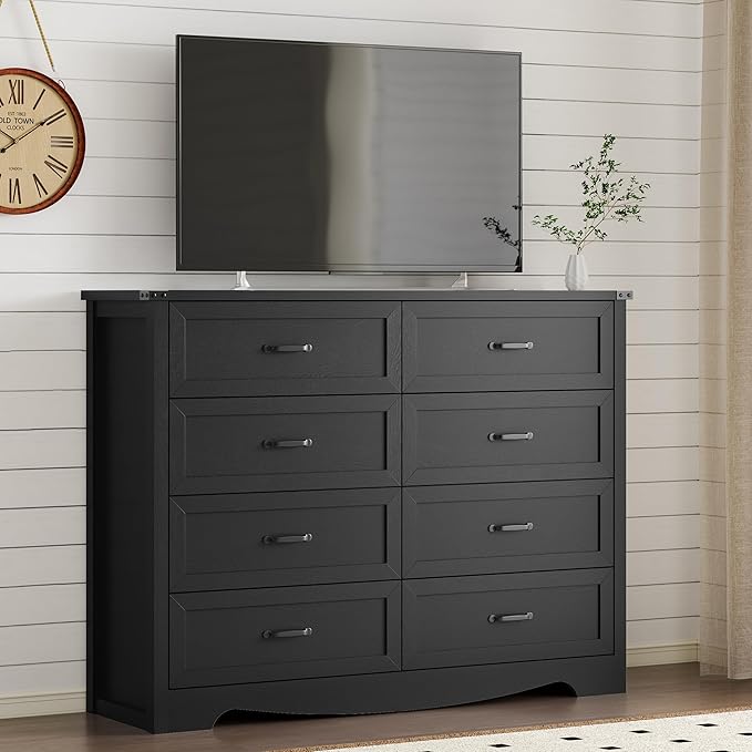 8-Drawer Dresser for Bedroom, Modern Wooden Chest of Drawers with Metal Handles, Anti-Tipping Design, Sturdy and Stable Storage Organizer for Living Room, Entryway, Home Office