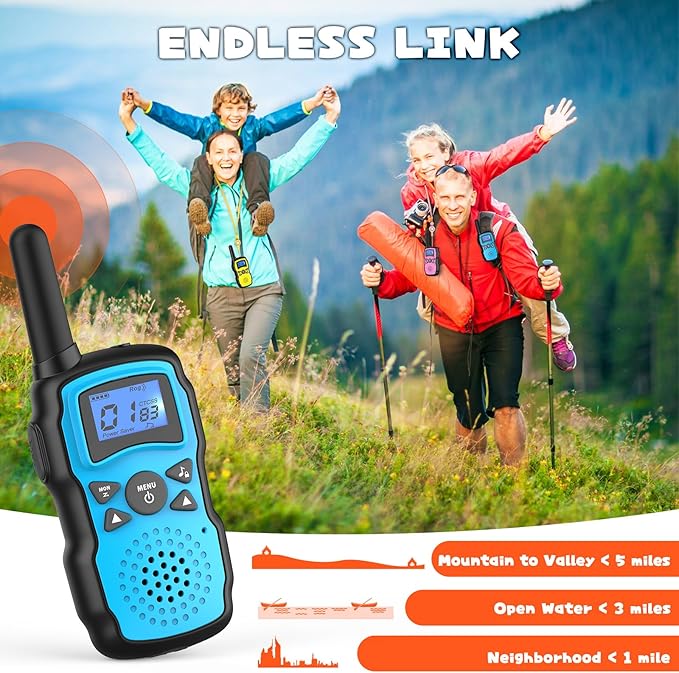 Wishouse Walkie Talkies Rechargeable for Kids Adults Long Range,Xmas Birthday Gift for Boys Girls 4 5 6 7 8 9 10 Year Old,Hiking Gear Camping Games Toys with Flashlight,VOX,Easy to Use 3 Pack