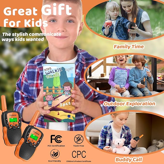 Vvinca Kids Walkie Talkies Rechargeable Toys Gifts for Ages 3 4 5-7 8-12 Year Old Boy Girl Halloween with Flashlight 22 Channel 2 Way Radio, 3 KM Long Range Walkie Talkie for Adventure Game Camping