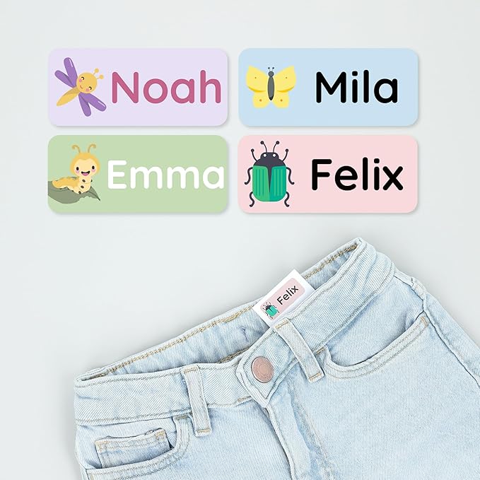 Personalized Name Labels for Kids (120) – Custom Waterproof & Durable Stickers for Clothing, Daycare, Office & School Supplies - Insects