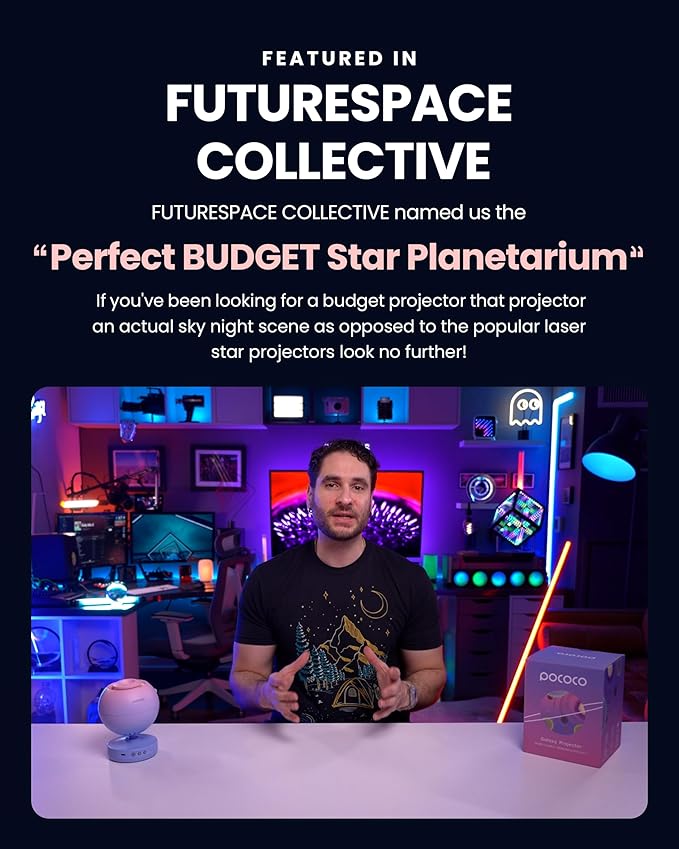 POCOCO Galaxy Star Projector for Bedroom with Replaceable Optical Film Discs, Home Planetarium Night Light Projector with High-Definition Soft Light for Relax, Study, and Meditate, Stress Relief Gifts