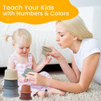 Stacking Cups Baby Toy Educational Cup Stacking Set 8-Pc Stackable Cups with Number Rainbow Nesting Cups for Babies 6-12 Months Stacking Cups for Toddlers 1-3 Perfect for Indoor/Outdoor