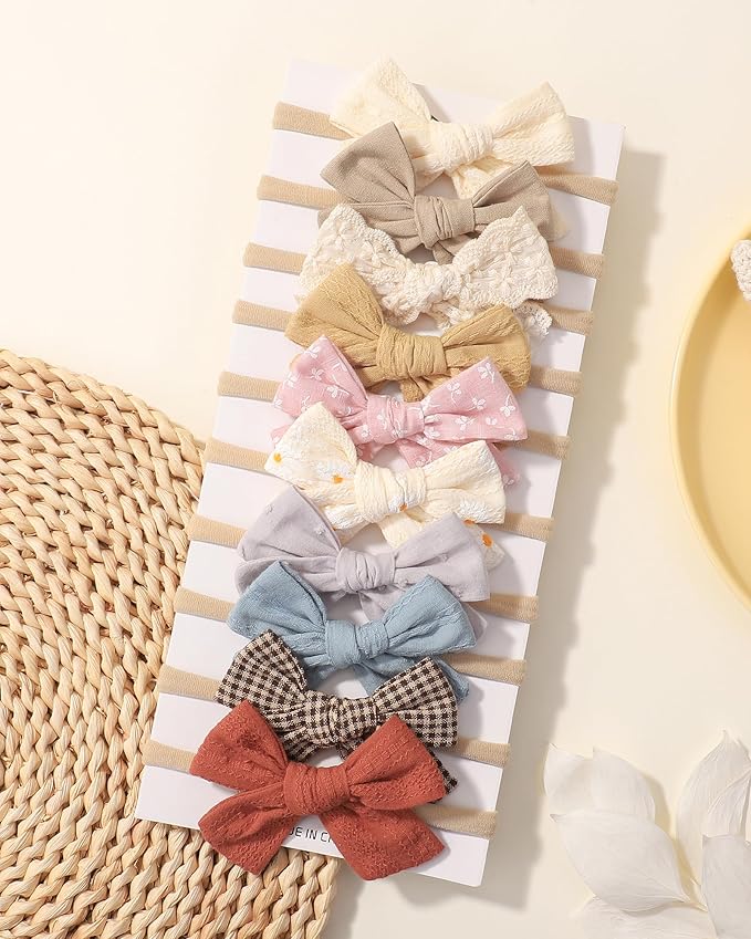 doboi 10PCS Baby Girls Headbands Hair Bows Nylon Linen Hairbands Handmade Hair Accessories for Newborn Infant Toddlers Little Girl and Kids