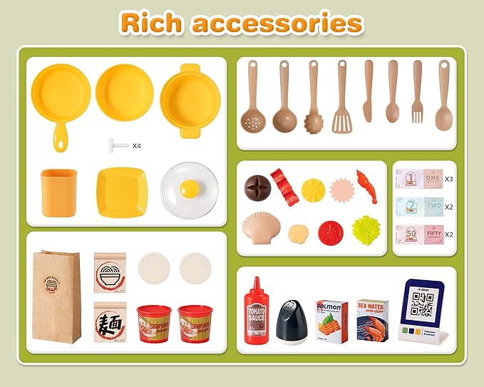 Kids Kitchen Food PlaySet - Simulated Seafood Fast Food Restaurant Toy with Cash Register, Includes Color-Changing Food Sound and Light Effects, Suitable Birthday Gift for Boys and Girls Aged 3-5