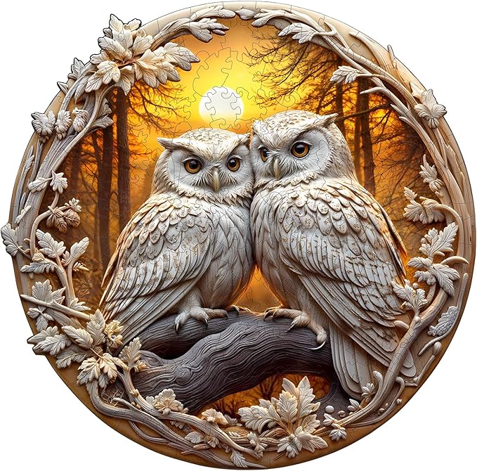 Wooden Puzzles for Adults - Couple Owl Wooden Jigsaw Puzzle - Unique Animal Shaped Wood Puzzles Adult - Creative Birthday Gift Family Game 300pcs