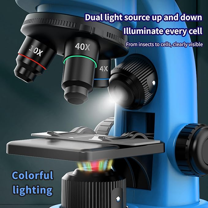 Kids Microscope,40-1600x Microscope Kit for Kids Beginners Children,STEM Kit,Prepared Slides,LED Light and Configured Various Operating Tools- Science Experiment Toy for Kids Ages 6-12