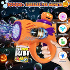 Halloween Bubble Machine Gun for Kids: 2 Pack Automatic Bubble Maker Blaster Toys with LED Lights, 10 Refill Solutions, Pumpkin & Ghost Bubble Blower for Halloween, Party Favor, Toddlers 3-8 Gifts