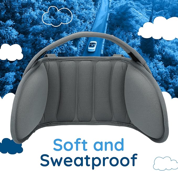 NAPUP Child Head Support for Car Seats – Safe, Comfortable Head & Neck Pillow Support Solution for Front Facing Car Seats and High Back Boosters – Baby & Kids Travel Accessories (Grey)