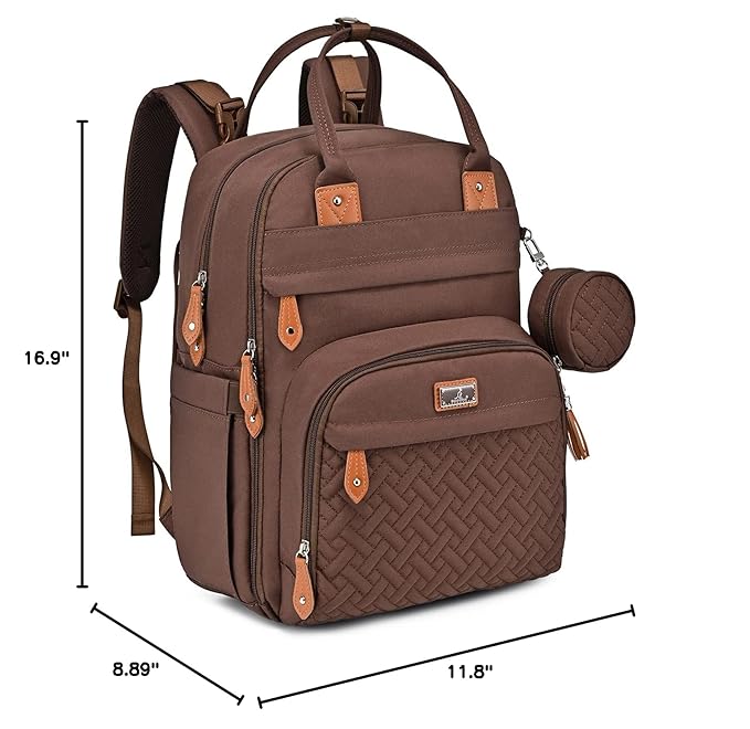 BabbleRoo Diaper Bag Backpack - Baby Essentials Travel Tote - Multi Function Waterproof Diaper Bag, Travel Essentials Baby Bag with Changing Pad, Stroller Straps & Pacifier Case - Unisex, Brown