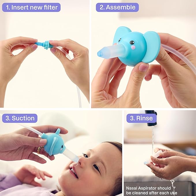 Booger Buddy Nasal Aspirator, Elephant - with LED Light for Babies & Toddlers – BPA-Free Snot Remover for Infant Stuffy Nose and Congestion Relief – Easy to Clean Design