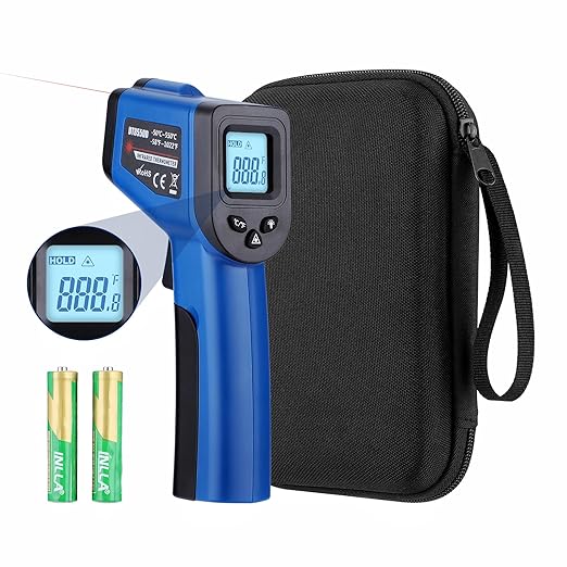 Infrared Thermometer Gun for Cooking, -58℉~1022℉, Digital Laser Temperature Gun for Deep Frying, Pizza, Blackstone, Reptiles, IR Thermometer with Carrying Storage Case, Larger Font, LCD Backlit, Blue
