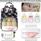 Diaper Bag Backpack Tote for Women Large Capacity with Insulated Pockets Multifunctional Diaper Bags For Baby Girl Boy Waterproof Baby Bags, Maternity Bag Black Pink Floral