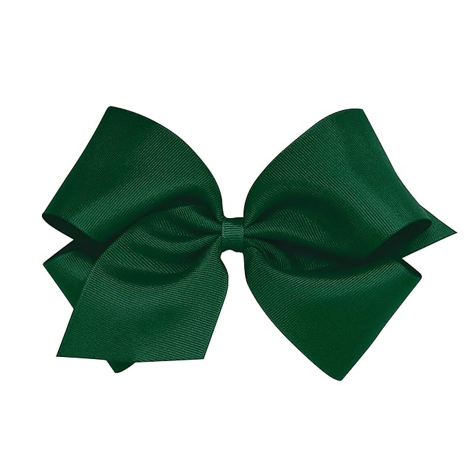 Wee Ones Girls' Plain Wrap Classic Grosgrain Hair Bows on a WeeStay No-Slip Hair Clip, Handmade, King, Forest Green