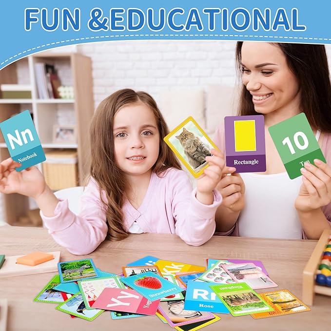 Flash Cards for Toddlers 1-3, Alphabet ABC Flash Cards,Letter Number Animal Shape Color, First Words Flashcards,Educational Toy for Baby Kid Preschool Toddler Learning Activities,60 Double-Sided Cards