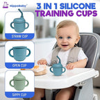 Silicone Transition Sippy Cup for 6+ month old | Includes 1 Toddler straw cup & 1 Baby Sippy Cup with Handles 5 oz | Perfect for Baby Led Weaning (Sky/Mint, 5 oz)