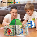 PicassoTiles Magnet Tile Building Blocks Ninja Dojo House Theme STEM Playset with 4 Character Action Figure Ninjas Weapon Accessories Magnetic Tiles Educational Toy Pretend Play Toddlers Ages 3+ PTQ07