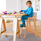 Ezebaby Wooden High Chair, Adjustable Highchair for Toddlers to Teens with Steps, Kids Dining Chair, Study Chair with Removable Cushion (Natural Color)