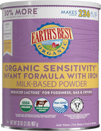 Earth's Best Organic Sensitivity Infant Formula for Babies 0-12 Months, Reduced Lactose Powder Formula with Iron, Omega-3 DHA, and Omega-6 ARA, 32 Ounce Value Container