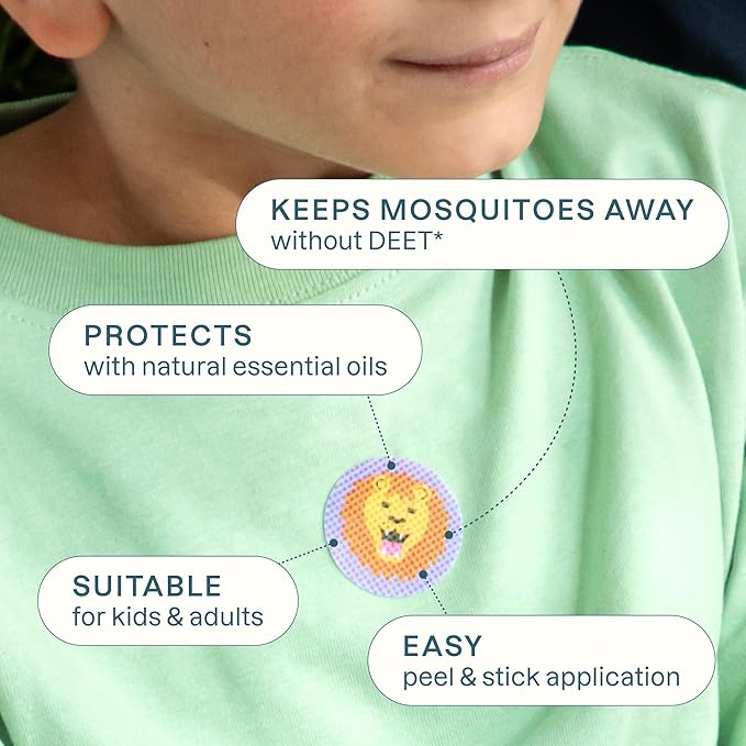 Cliganic Mosquito Repellent Stickers (180 Pack) - Animal Patches for Kids, Natural DEET-Free, Essential Oil Infused