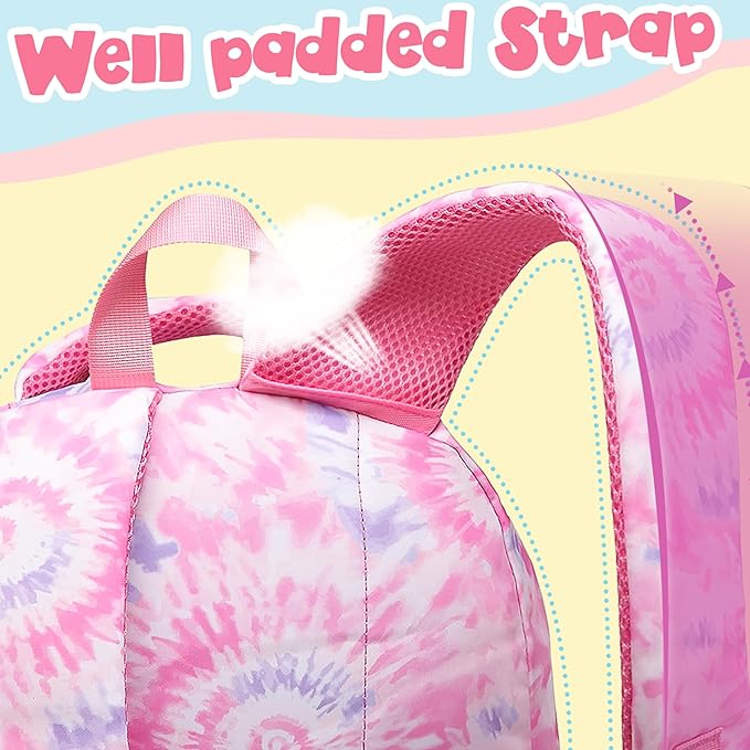 BLUEFAIRY Kids Backpack for Girls Elementary Primary Middle School Bags for Aged 8-10 for Teens Childs Bookbags Back to School Book Bags Gifts Mochilas para Niñas de 6 7 8 9 10 Años Tie-dye Pink