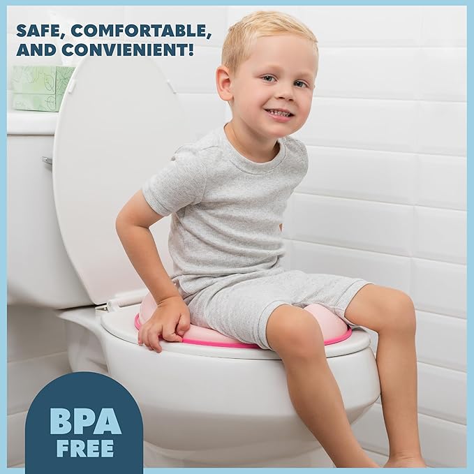 Toddler Potty Training Seat - Toddler Toilet Seat Attachment for Boys & Girls w/Splash Guard, Non-Slip Grip for Secure Fit, Fits Standard Round & Oval Toilets, Storage Hook Included, Pink