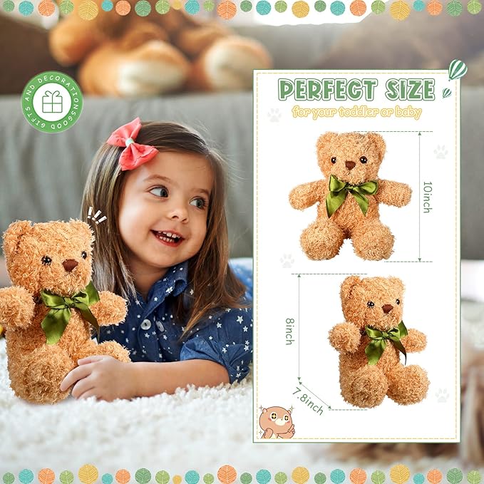 HyDren 12 Pack Bear Stuffed Animals 10 Inch Operation Christmas Bulk Items Small Bear Party Favors Plush Toys for Baby Shower Centerpiece Christmas Birthday Gifts(White, Light Brown, Dark Brown)