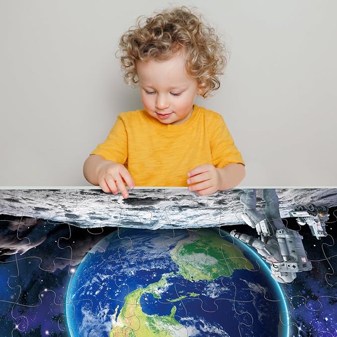Jumbo Floor Puzzle for Kids Ages 4-8,Space Earth Jigsaw Puzzles,48 Piece Astronaut Large Puzzles for Toddler Ages 3-5,Preschool Learning Planets Earth Toys Christmas Birthday Gift for Boys Girls