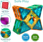 Ziggzo Magnetic Tiles for Kids Ages 4-8 | 100 Magnet Tiles with Storage Bag and 2 Cars | STEM Building Blocks for Creative Learning