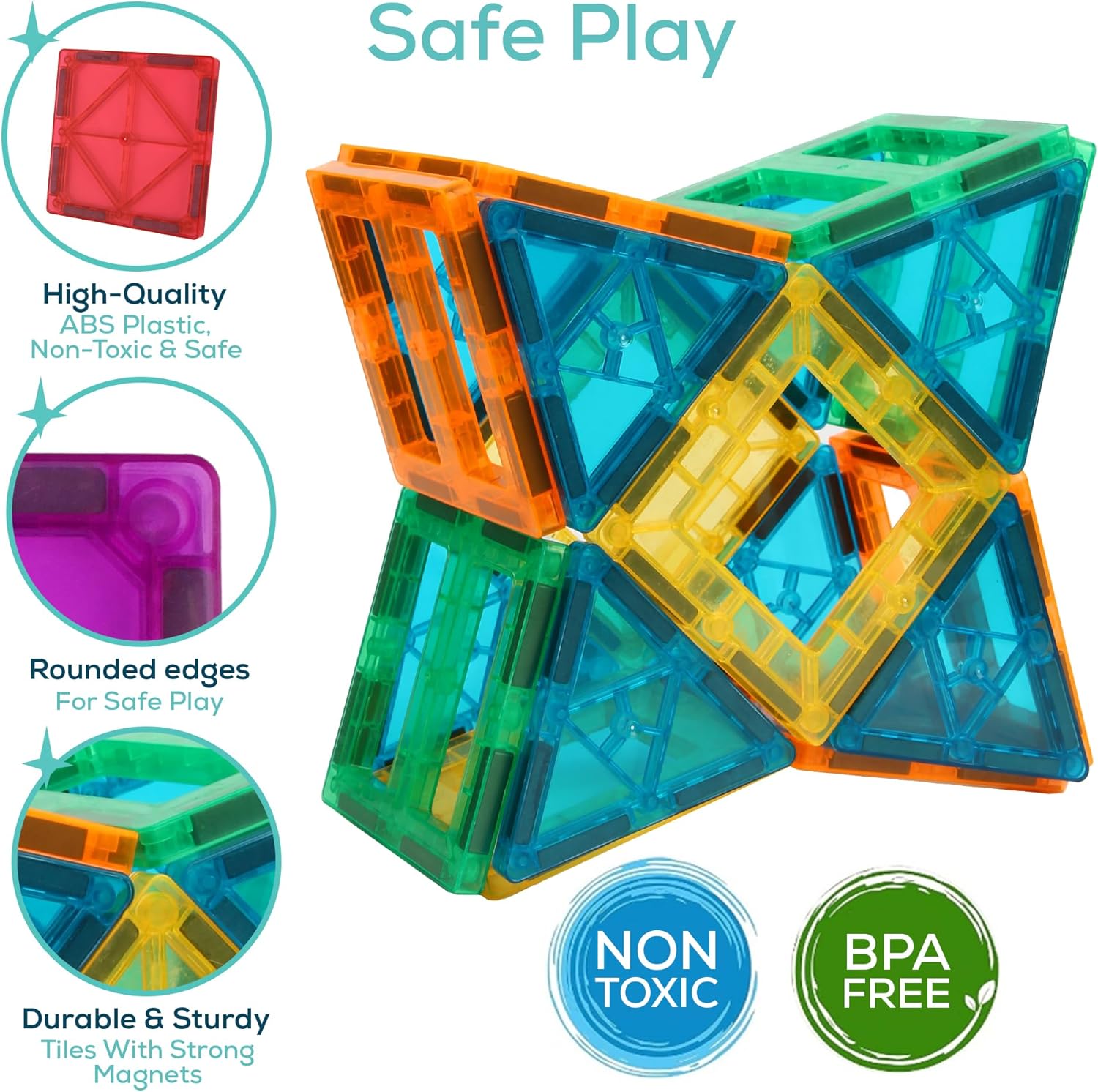 Ziggzo Magnetic Tiles for Kids Ages 4-8 | 100 Magnet Tiles with Storage Bag and 2 Cars | STEM Building Blocks for Creative Learning