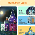 PicassoTiles Haunted House Theme Magnet Tile Building Blocks 8 Action Figures Magnetic Construction Toy Double Sided Printing Education STEM Learning Playset Halloween Adventure Kid Ages 3+ PTQ03