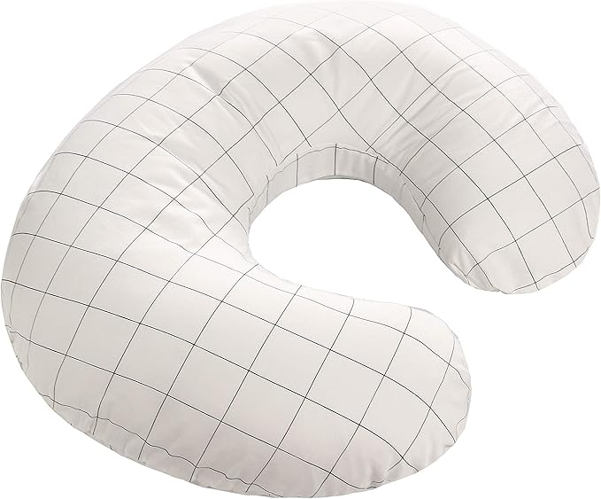 LAT Nursing Pillow - Ergonomic Bottle & Breastfeeding Pillow with 100% Cotton Removable Cover,Breast Feeding for Mom,(White Grid)