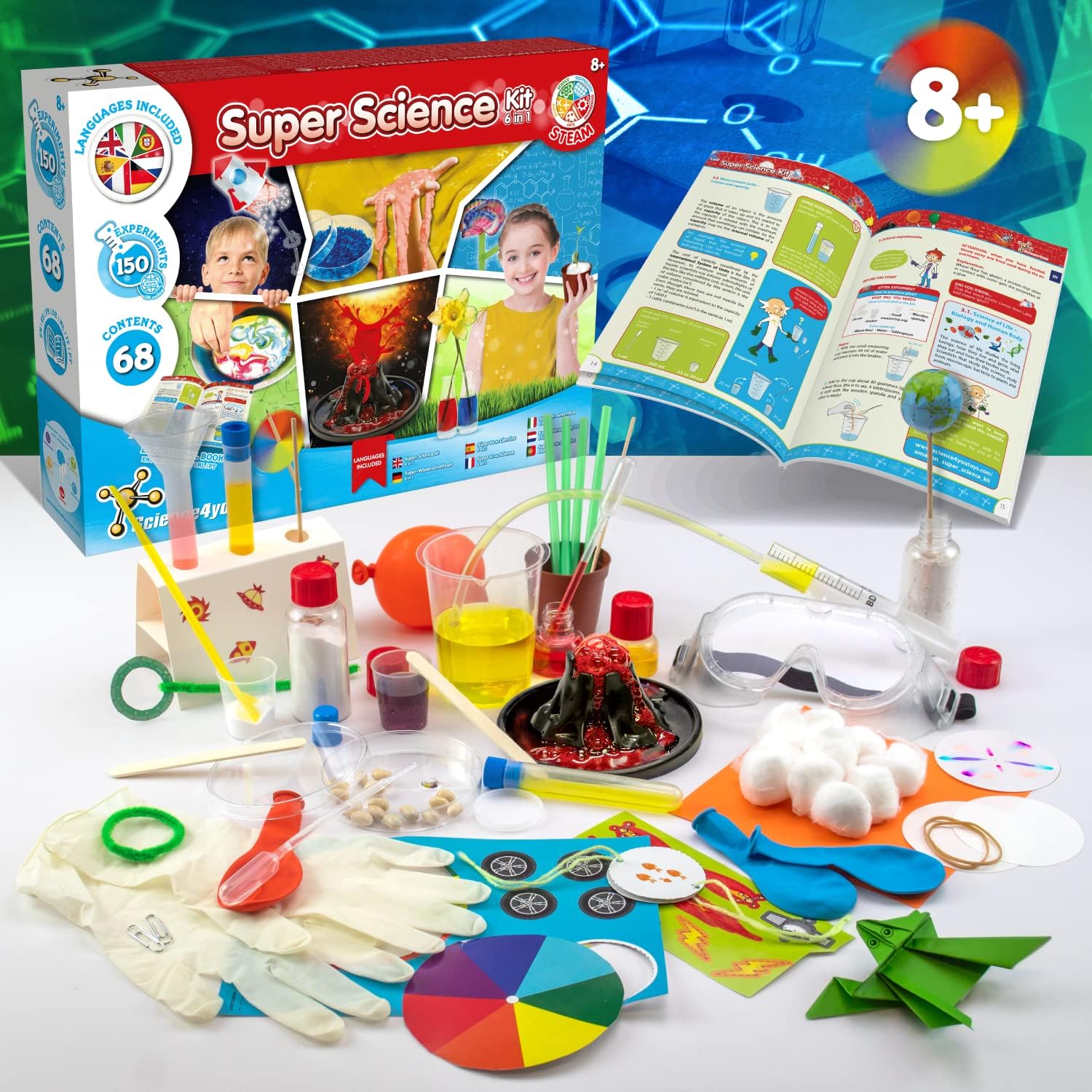 Science4you 150 Science Experiments for Kids Ages 8-12 - Super Science Kits for Kids, Chemistry Set + Stem Toys, Gifts for Boys and Girls Age 8 9 10+