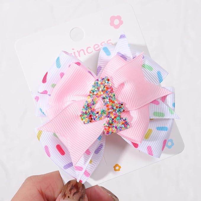 Sprinkle Hair Bow for Girls - Confetti First Birthday Pink Party Decorations, Ice Cream Theme for 1st Birthday (4th Hair Bow)