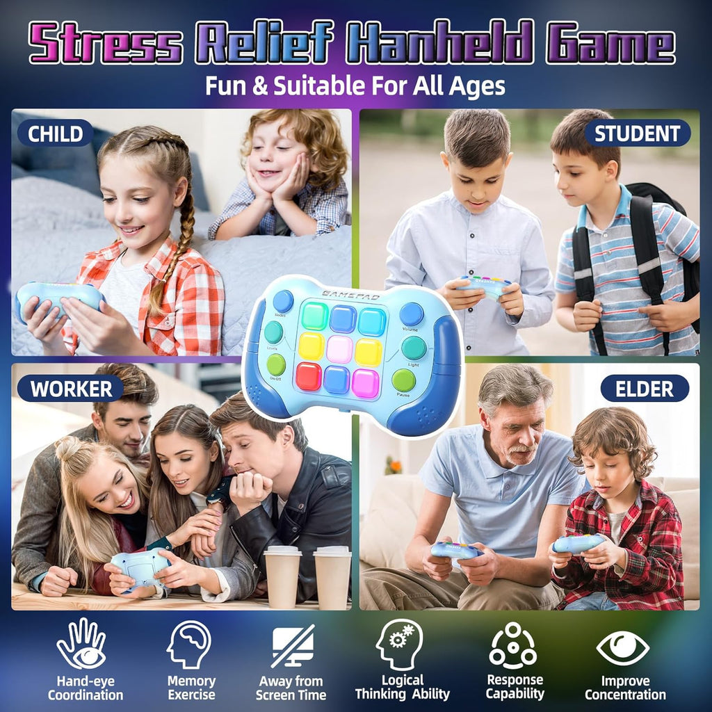 2024 New Fast Push Game Light Up Pop Fidget Toys,Its Electronic Handheld Game for Kids Teens Adults,Youth Quick Push Buttons Gamepad,Xmas Birthday Gifts Toys for Boys Girls,Ages 3 and Up(Blue)