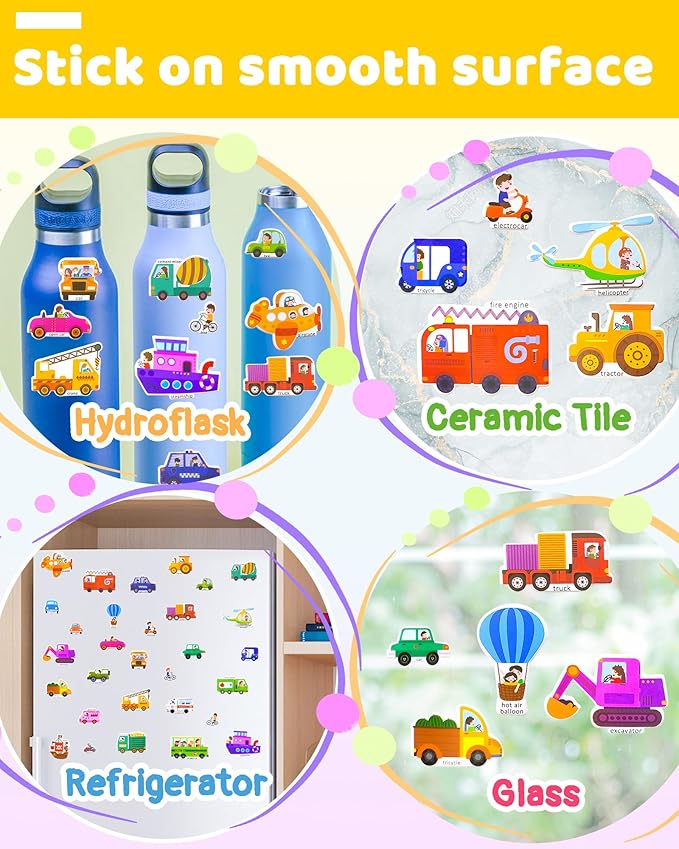 Benresive Reusable Sticker Books for Kids 2-4, Sticker Books for Toddlers 1-3 2-4, Toddler Travel Toys Activities Crafts Gifts - Vehicle