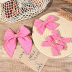 DEEKA 4 PCS Hot Pink Cotton Linen Hair Bows 3 Styles 5" & 4" Handmade Hair Bow set for Toddler Girls Alligator Hair Clips Knot Bows Hair Accessories for Little School Girls (Hot Pink)