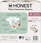 The Honest Company Clean Conscious Diapers for Delicate Skin | Up to 100% Leakproof | Hypoallergenic, Fragrance Free | Fall '25 Limited Edition Prints | Club Box, Size 1 (8-14 lbs), 78 Count