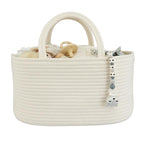 Large Baby Diaper Caddy Organizer for Girl Boy Rope Nursery Storage Bin Basket Portable Holder Tote Bag for Changing Table Car Travel Baby Shower Gifts Newborn Essentials Registry Must Haves White