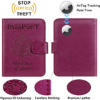 Airtag Passport Holder Cover Wallet RFID Blocking Leather Case Travel Essentials Luggage Accessories Travel Must Have(118#Purple)