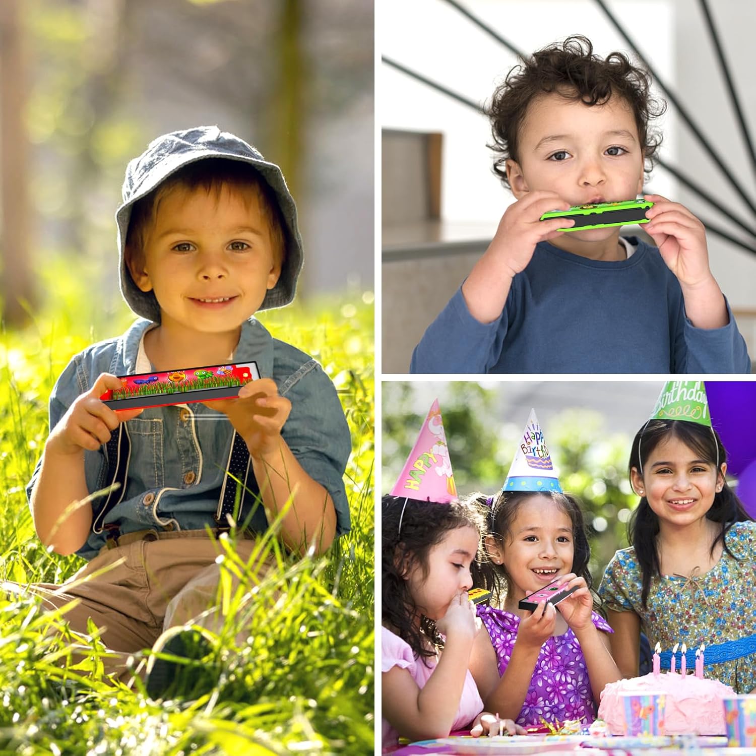 35 Pcs Harmonica for Kids 16 Holes Musical Instrument, Return Gift Cartoon Double Row Harmonica Bulk Toy for 3 Years + Kids Party Favors Goodie Bags Stuffers & Operation Christmas Child Items