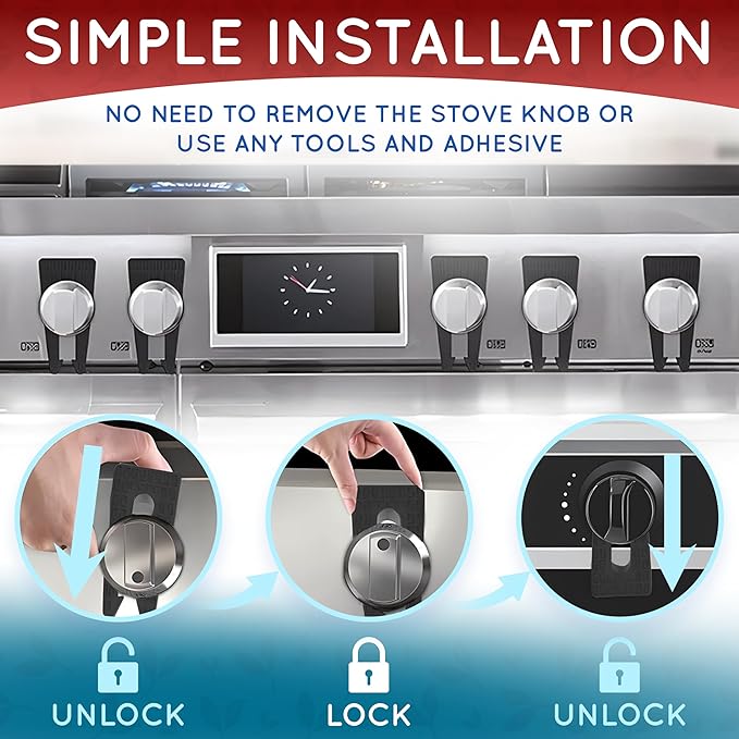 Stove Knob Safety Covers - Gas Stove Knob Locks & Oven Knob Covers for Child Safety, Baby Proofing Stove & Oven with Childproof Stove Knob Locks, Baby Proof Oven Lock, Gas Stove Child Safety Covers